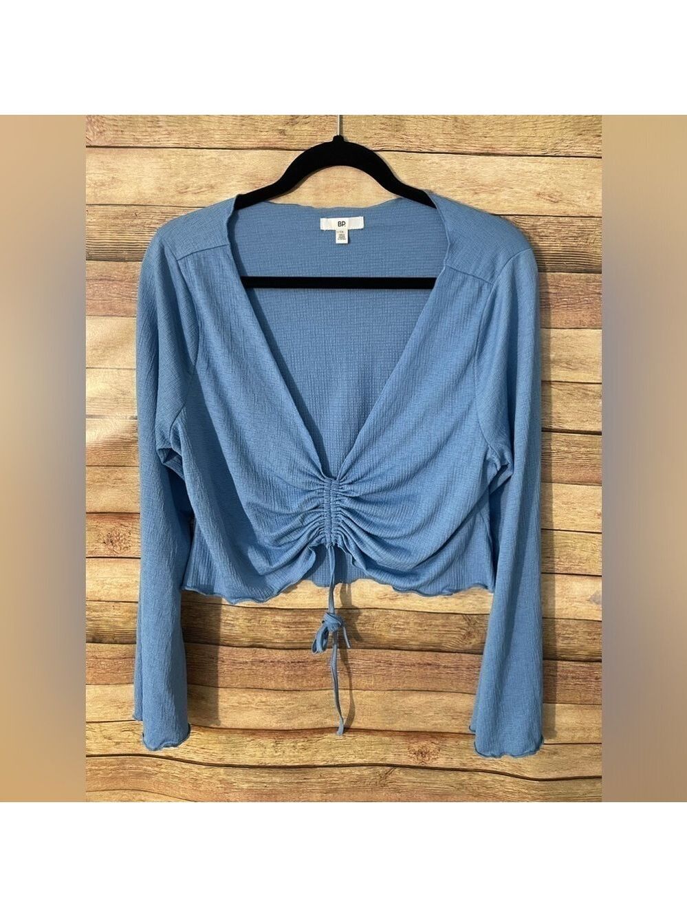 BP. Women’s Long Sleeve Ruched Front Crop Top Blue Plus Size: 1X